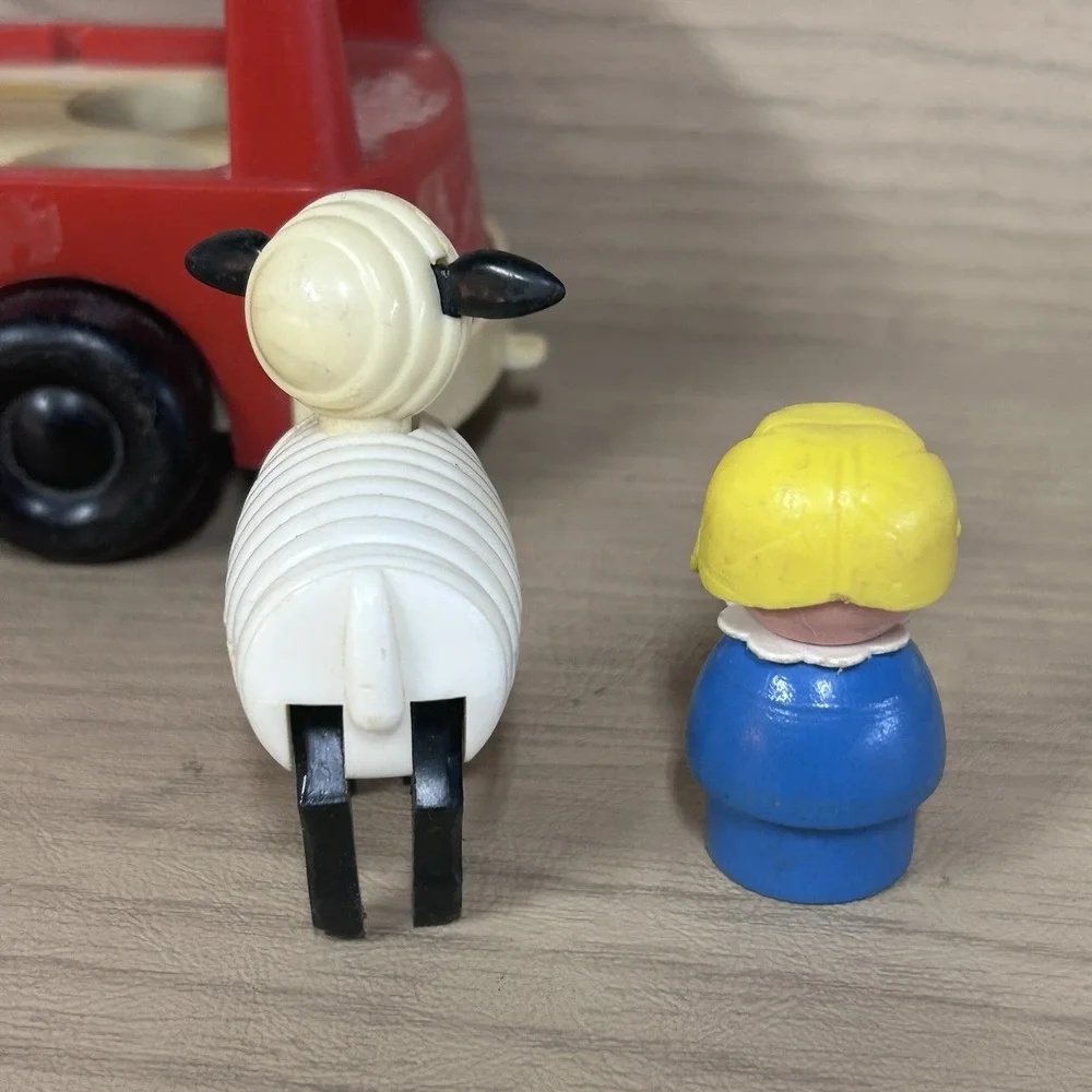 Classic Vtg Fisher Price Little People Car Mini-Bus Wood Girl Lamb 4 Piece Lot
